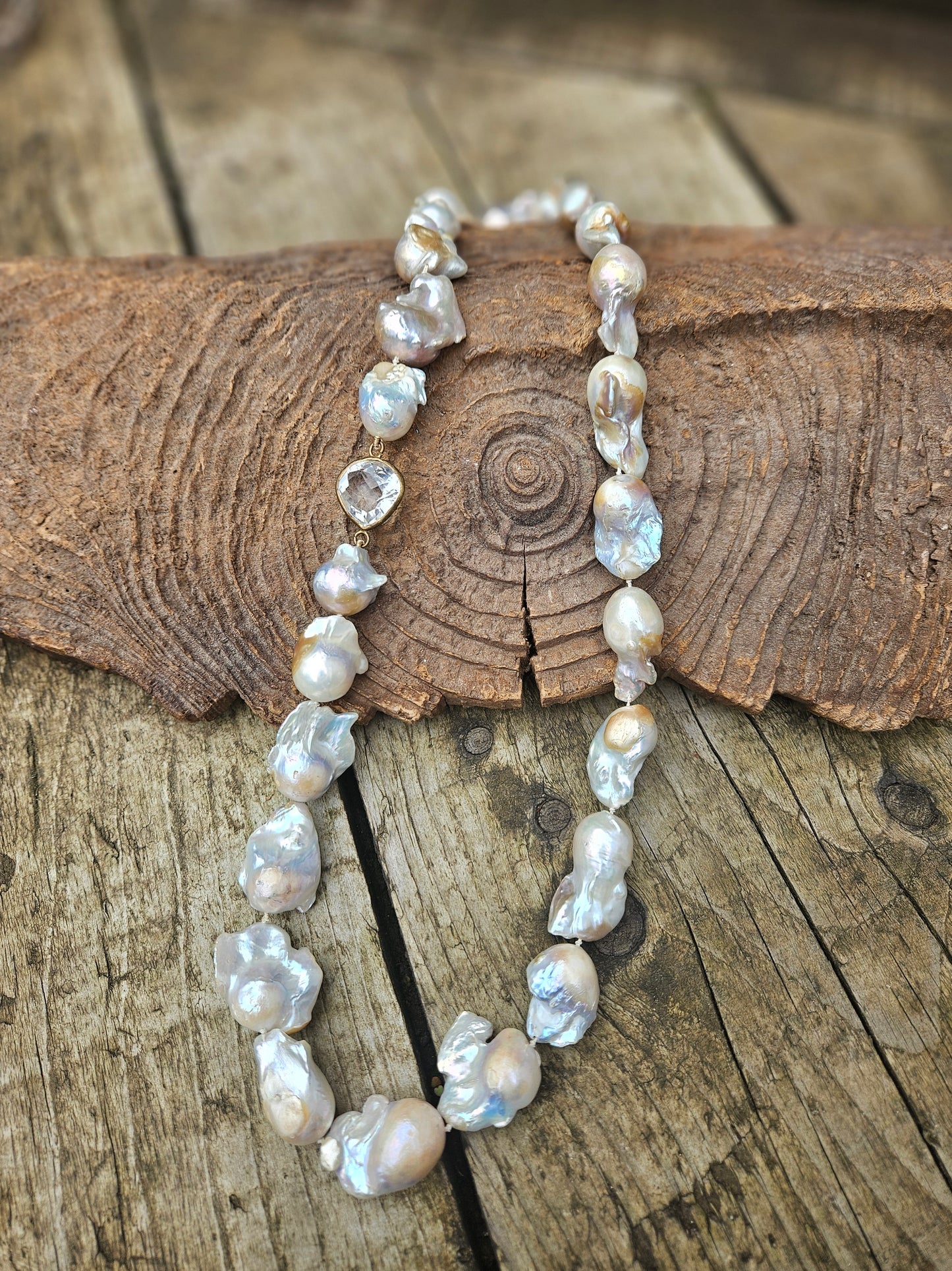 Long Baroque Pearl and Quartz Necklace