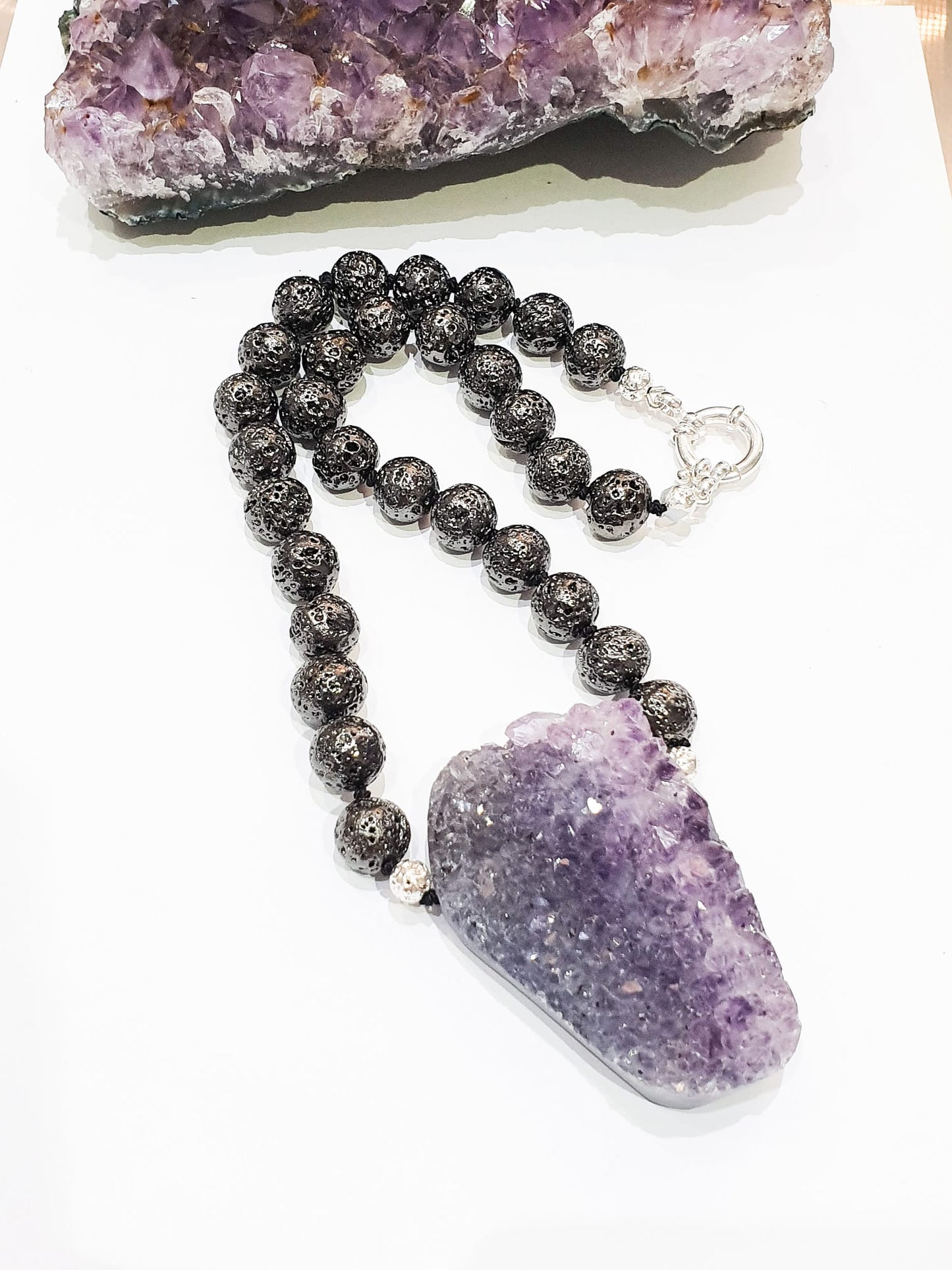 Electroplated Lava and Amethyst Necklace
