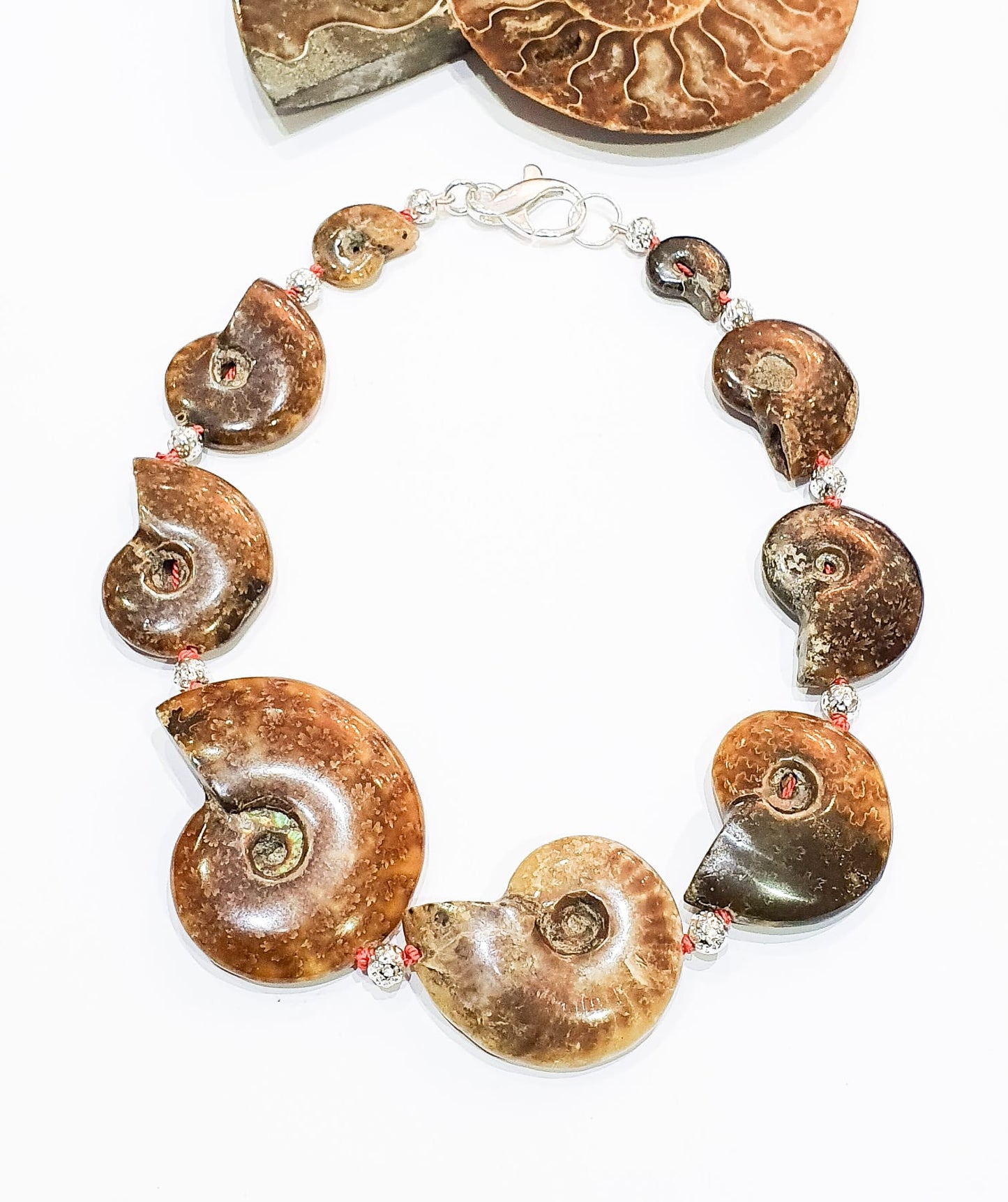 Fossil Ammonite and Electroplated Lava Necklace