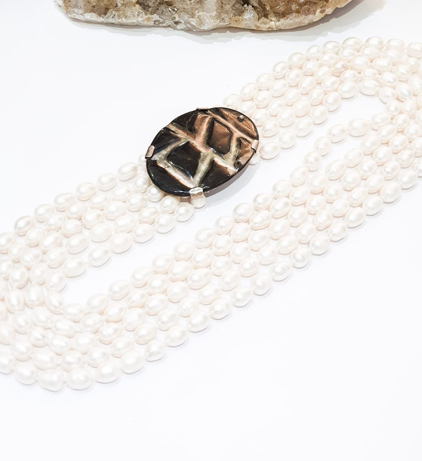Multi Row Pearl and Statement Clasp One Off Necklace