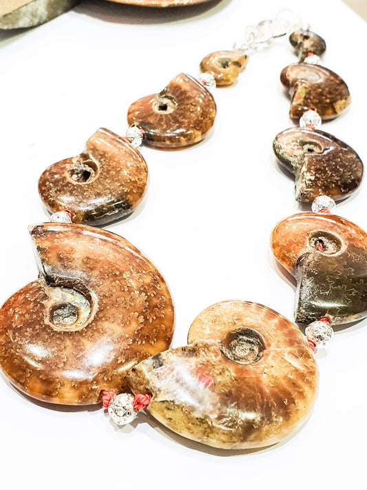 Fossil Ammonite and Electroplated Lava Necklace