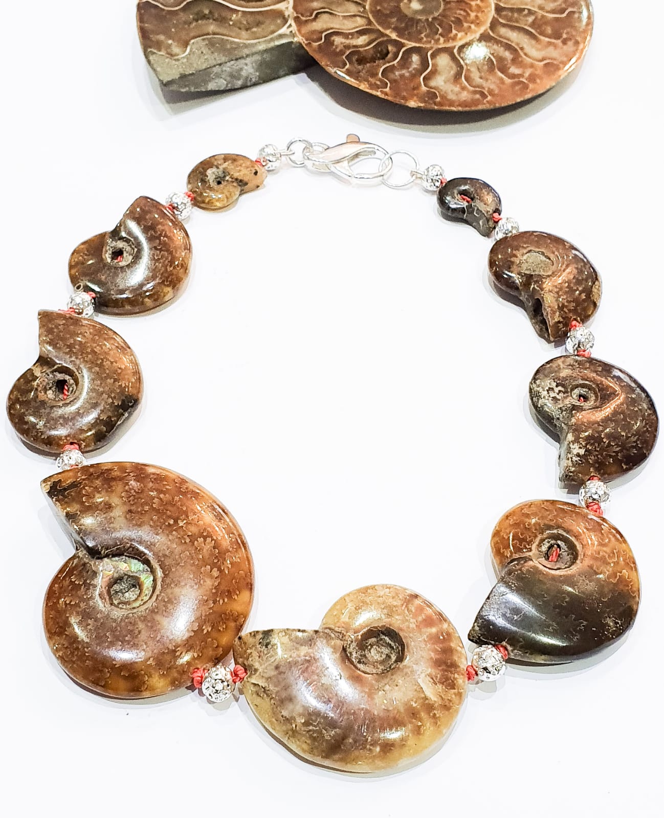 Fossil Ammonite and Electroplated Lava Necklace