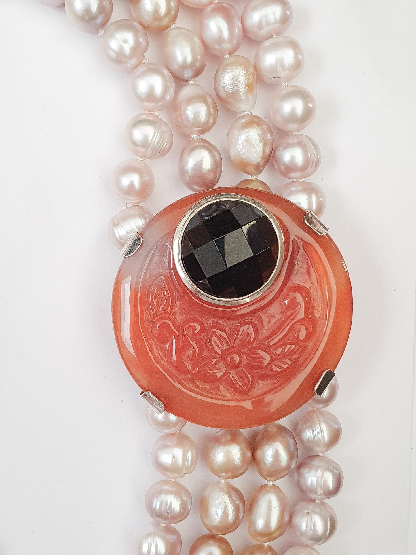 Statement Pink Freshwater Pearl and Carnelian Clasp Necklace