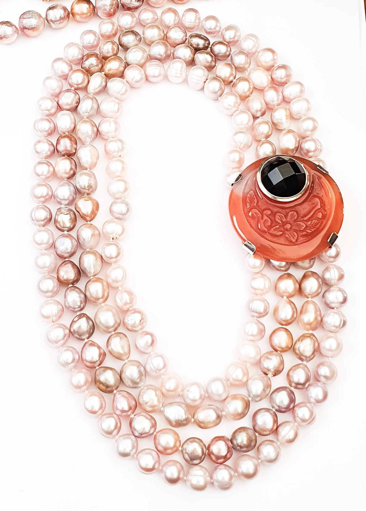 Statement Pink Freshwater Pearl and Carnelian Clasp Necklace