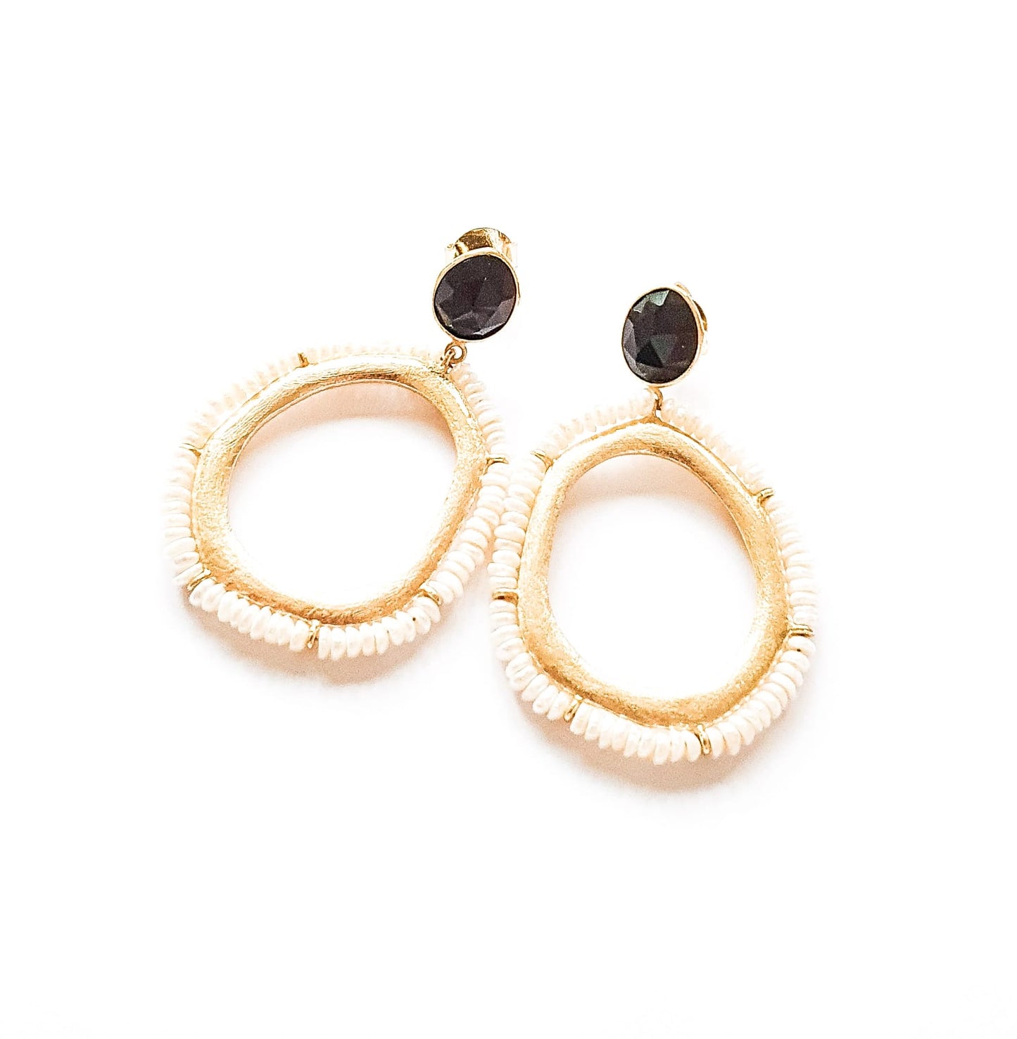 Onyx and Pearl Hoop Earrings