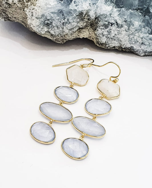 Blue Quartz and Moonstone Earrings