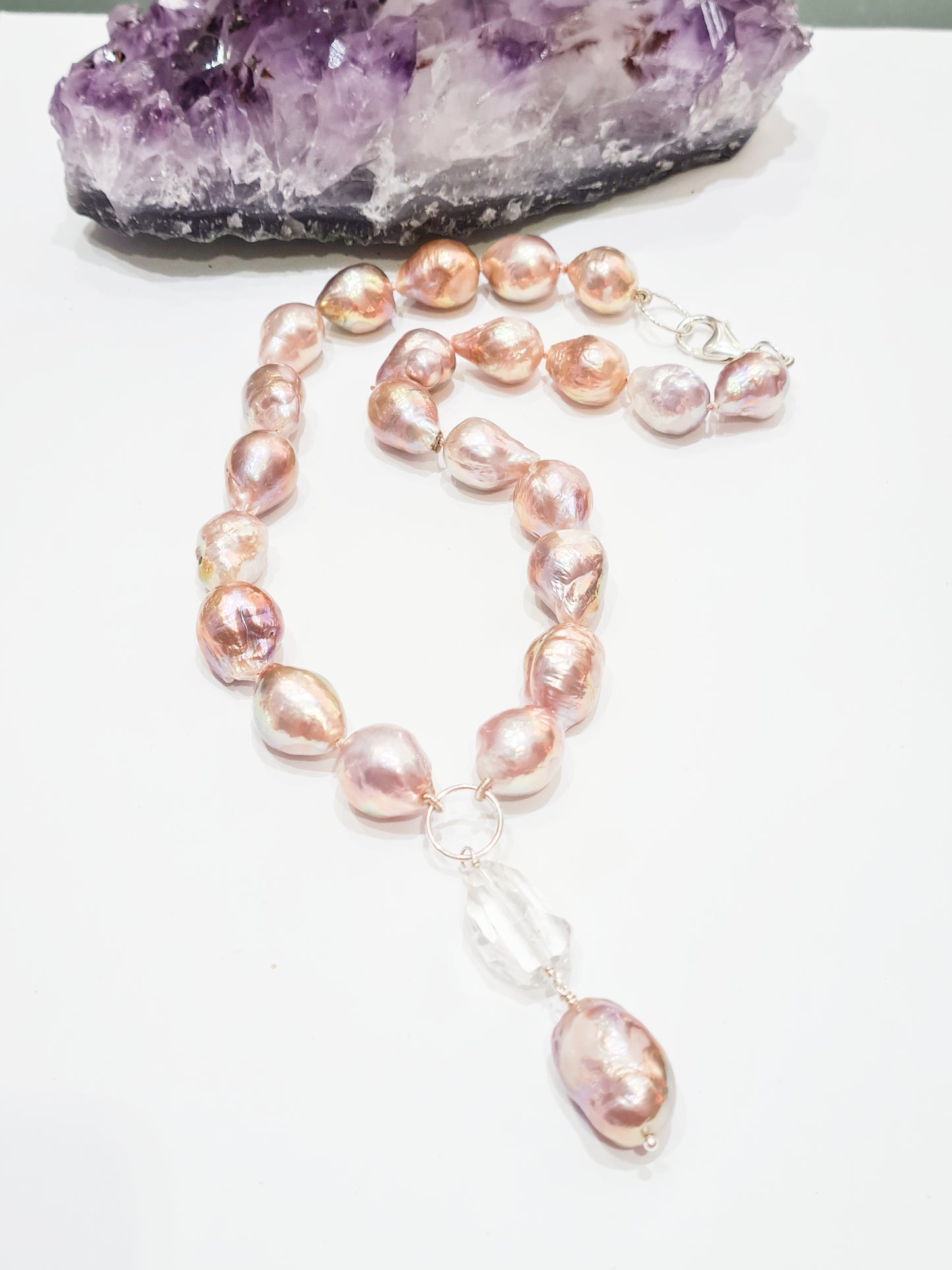 Pink Pearl and Rock Crystal Necklace