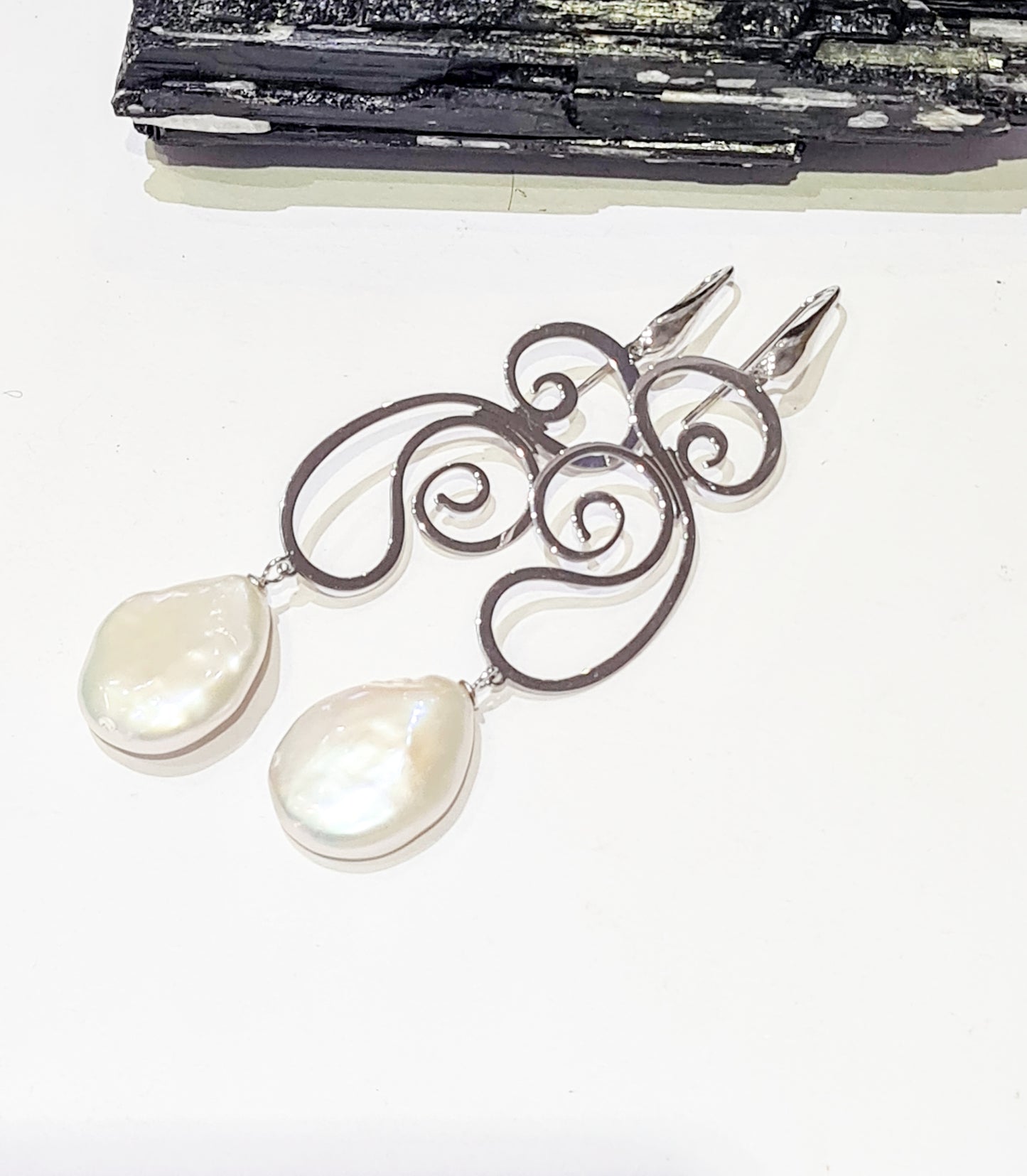 Twisty Silver Pearl Earrings