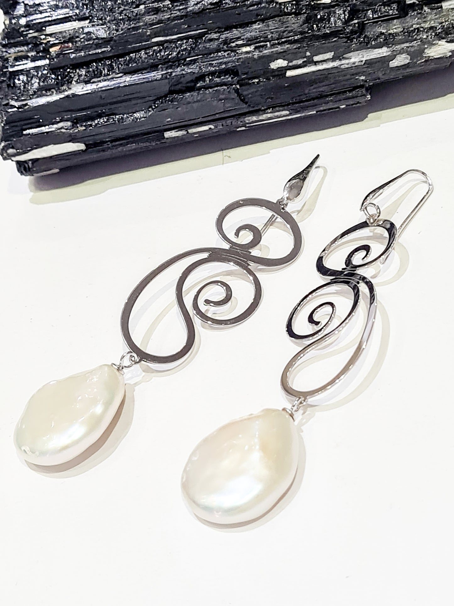 Twisty Silver Pearl Earrings