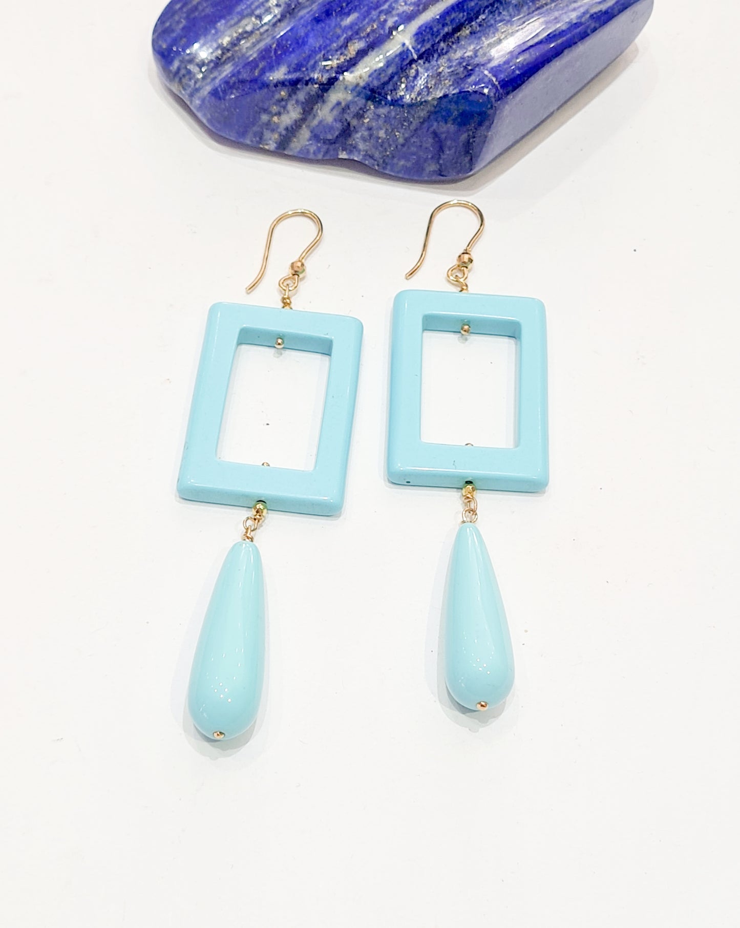 Statement Howlite and Blue Resin Earrings