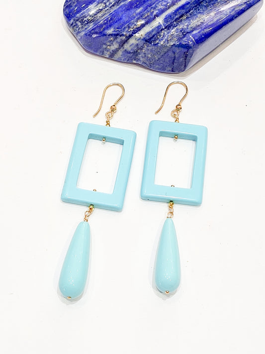 Statement Howlite and Blue Resin Earrings